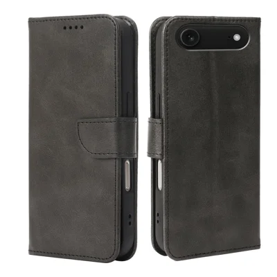 iPhone Air Case Wallet Stand Magnetischer Verschluss Kalbleder-Textur Telefonhülle - Schwarz