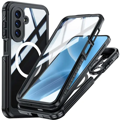 For Samsung Galaxy A17 4G / 5G Magnetic Case PC + TPU Phone Cover with Tempered Glass Screen Film - Black