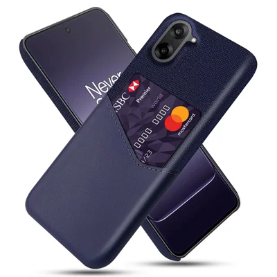 Capa para OnePlus Nord CE5 5G / Ace 5 Racing 5G - Couro PU, Textura de Tecido, Rígida de PC com Suporte para Cartão - Azul