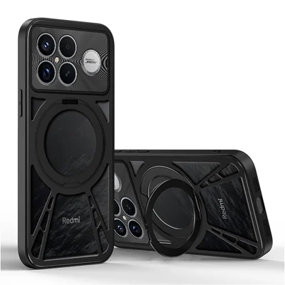 Voor Xiaomi Redmi K90 Pro Max 5G / Poco F8 Ultra hoesje Magnetische standaard Holle warmteafvoer Siliconen + PC + Metalen bumper telefoonhoes - Zwart