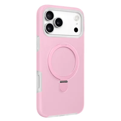 For iPhone 17 Pro Case Jelly Color Ring Kickstand Liquid Silicone Telefoonhoesje met AI Camera Knop - Roze