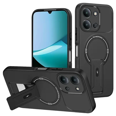 Skin Touch Kickstand Case for Xiaomi Redmi 15C 4G (EU) (173mm) / 15C 5G (EU) (173mm) / Poco C85 4G (173mm) PC + TPU Phone Cover Support Magnetic Car Mount - Black