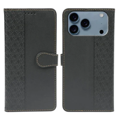 For iPhone 17 Pro Case Magnetic Clasp Four Leaf Clover Leather Phone Cover - Black