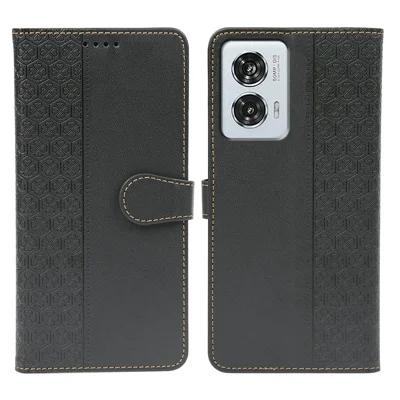 For Motorola Edge 50 Fusion 5G Case Magnetic Clasp Four Leaf Clover Leather Phone Cover - Black