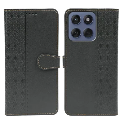 Leren hoesje voor Motorola Edge 60 Fusion 5G / Edge 60 5G / Edge 60s 5G met magnetische sluiting, vierbladsklaver telefoonhoes - Zwart