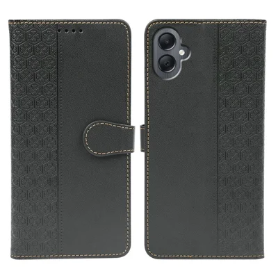 For Samsung Galaxy A08 5G / A08 4G / A07 4G / A07s 4G Case Magnetic Clasp Four Leaf Clover Leather Phone Cover - Black