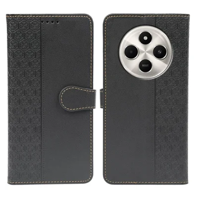 Leren hoesje voor Xiaomi Redmi A4 5G / 14C 4G / 14R 5G / A3 Pro 4G / Poco C75 4G, magnetische sluiting, vierbladsklaver telefoonhoes - Zwart