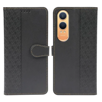 For OnePlus Nord CE4 Lite 5G  /  Oppo K12x 5G (China) Case Magnetic Clasp Four Leaf Clover Leather Phone Cover - Black