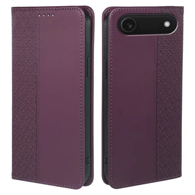 iPhone Air Case Vier Blatt Klee Leder Flip Handy Cover Ständer Geldbörse - Dunkelviolett