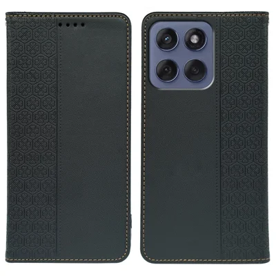 Leren hoesje voor Motorola Edge 60 Fusion 5G / Edge 60 5G / Edge 60s 5G Vierbladsklaver Flip hoesje met standaard en portemonnee - Zwart