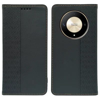 For Honor Magic6 Lite 5G  /  X9b 5G Case Four Leaf Clover Leather Flip Phone Cover Stand Wallet - Black