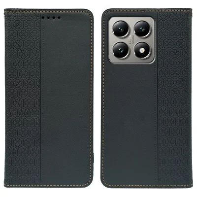 For Xiaomi 14T Pro Case Four Leaf Clover Leather Flip Phone Cover Stand Wallet - Black