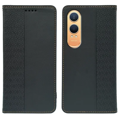 For OnePlus Nord CE4 Lite 5G  /  Oppo K12x 5G (China) Case Four Leaf Clover Leather Flip Phone Cover Stand Wallet - Black