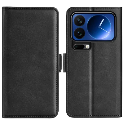 Voor Xiaomi 17 Pro Case Kalfstextuur Leren Portemonnee Hoes - Zwart