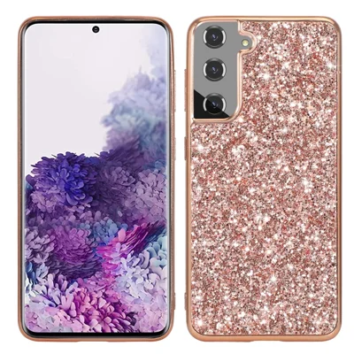 Coque pour Samsung Galaxy S23+ avec absorption des chocs, paillettes brillantes, cadre en TPU métallisé, dos rigide en PC - Or rose