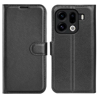 Fodral för Oppo Find X9 Pro 5G, fodral av läder med struktur som lycka, chockabsorberande, med plånbok - Svart