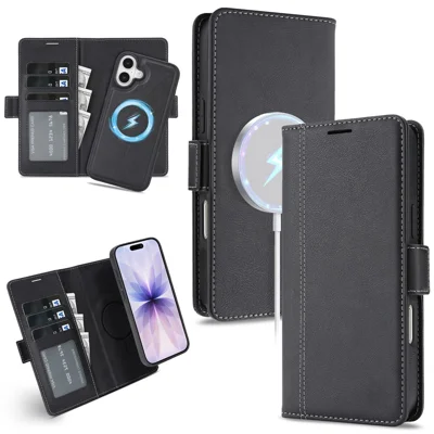 Für iPhone 17 Hülle Abnehmbar 2 in 1 Leder Brieftasche Handyhülle Kompatibel mit MagSafe - Schwarz