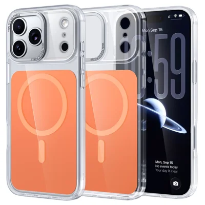 Étui pour iPhone 17 Pro Max Peau tactile Acrylique + Housse TPU Compatible avec MagSafe - Orange