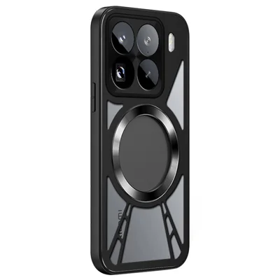 For Xiaomi 15T Pro Magnetic Case Hollow Heat Dissipation Silicone + PC + Metal Bumper Phone Cover - Black