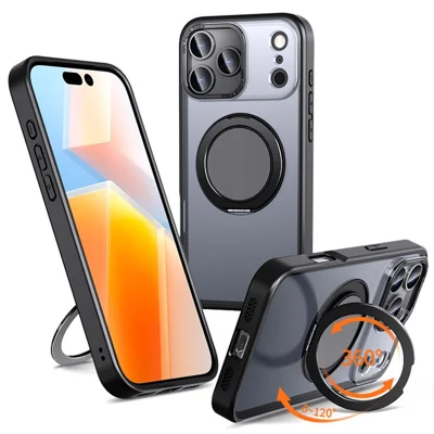 Bulk Purchasing For iPhone 17 Pro Max Magnetic Case Rotating Kickstand Acrylic TPU Phone Cover Compatible with MagSafe - Black