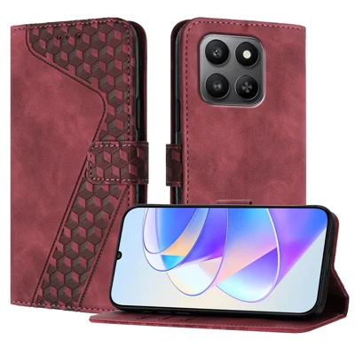 Voor Honor 400 Smart 5G Leren Hoesje met 7-Vormig Patroon Portemonnee Stand Stootvaste Telefoonhoes - Bruin