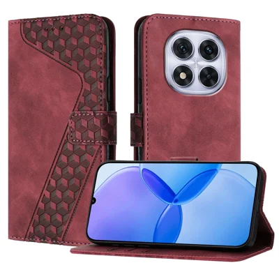 Voor Xiaomi Redmi Note 14 Pro 4G Leren Hoesje 7-Vormig Patroon Portemonnee Stand Stootvaste Telefoonhoes - Bruin