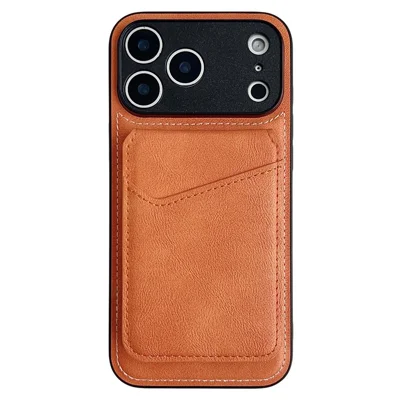 For iPhone 17 Pro Max Case Compatible with MagSafe Rotary Ring Kickstand Leather Back Phone Cover with Detachable Card Holder - Orange