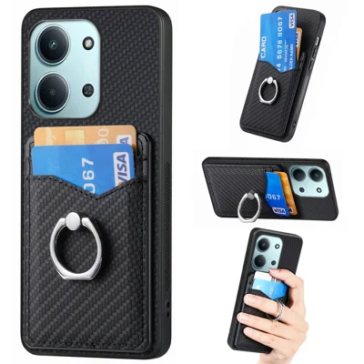 For Xiaomi Redmi 15C 5G (EU) (173mm) / Xiaomi Redmi 15C 4G (EU) (173mm) Case Card Slots Ring Holder Kickstand Phone Cover - Black