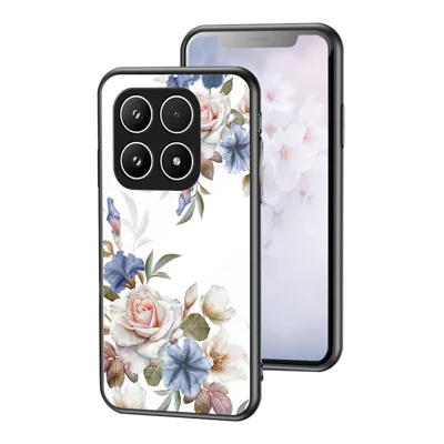 Phone Case For Xiaomi 17 Floral Pattern TPU + Tempered Glass Protective Cover - White Flower Bush