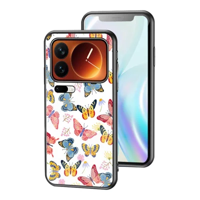 For Xiaomi 17 Pro Max Case Butterfly Pattern TPU + Tempered Glass Protective Phone Cover - Colorful Butterfly