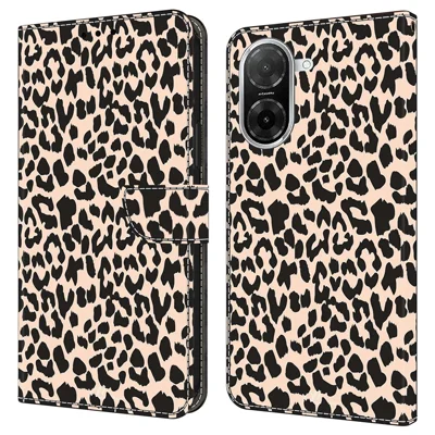 For Xiaomi Redmi A5 4G (171.7mm)  /  Poco C71 4G Case with Card Slot Pattern Printed TPU + PU Leather Flip Phone Cover - Leopard Print
