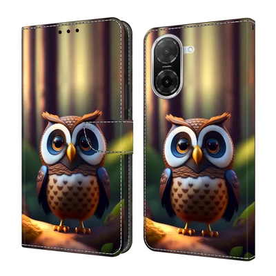 For Xiaomi Redmi A5 NFC (EU) (173.45mm) Leather Case Pattern Printing Wallet Stand Flip Phone Cover - Brown Little Owl