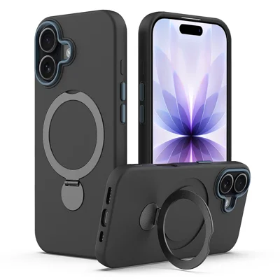 Voor iPhone 17 Hoesje Compatibel met MagSafe Draaibare Ringstand TPU + PC Telefoonaanhang - Zwart