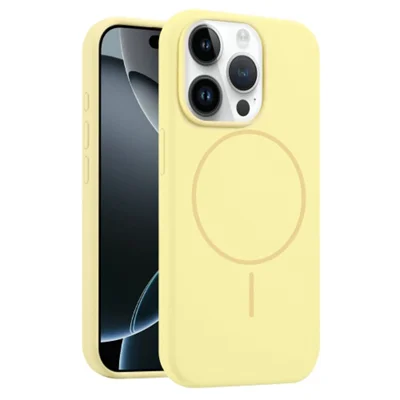 Voor iPhone 13 Pro Max hoesje compatibel met MagSafe Vloeibaar siliconen Anti-val telefoonhoesje - Lichtgeel