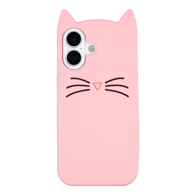 For iPhone 17 Silicone Case 3D Moustache Cat Protective Phone Cover - Pink