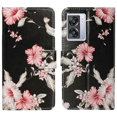 For Oppo A57 4G / A57s 4G / A57 (2022) 5G / A77 5G Pattern Printing Flip Stand Cover PU Leather Magnetic Closure Wallet Phone Case - Rhododendron