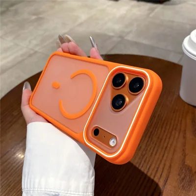Capa Compatível com iPhone 17 Pro Max com MagSafe, Janela de Visualização Grande, Capa de Telefone à Prova de Choque em TPU + PC - Laranja