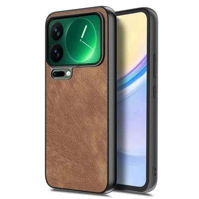 For Xiaomi 17 Pro Max Case Shockproof Slim Retro Leather Phone Back Cover - Brown