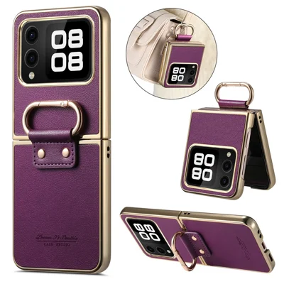 Для Huawei nova Flip 5G Case Electroplating Leather Coated PC Phone Cover with Spring Ring Buckle Kickstand - Фиолетовый