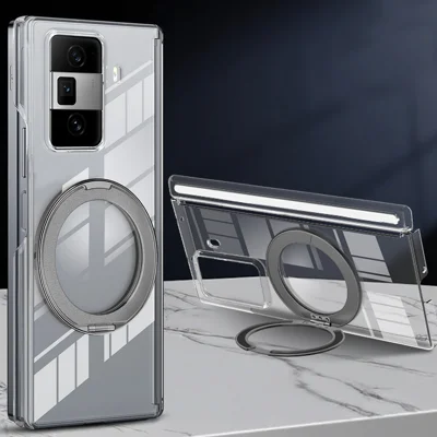 For Honor Magic Vs3 5G Kickstand Crystal Magnetic Case TPU PC Phone Cover Magnetic Hinge Protection - Grey