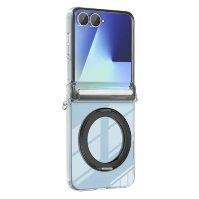 Для Samsung Galaxy Z Flip7 5G Kickstand Crystal Case, совместимый с MagSafe, TPU PC Phone Cover, Magnetic Hinge Protection - Черный