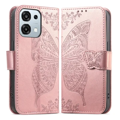For Oppo A6 Pro 5G  /  F31 5G Case with Strap Butterfly Pattern PU Leather Wallet Phone Cover - Rose Gold