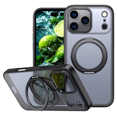 Massekøb af iPhone 17 Pro Max Case, kompatibel med MagSafe, magnetisk ring med fold ud stand, akryl + TPU telefonbeskyttelse - Sort