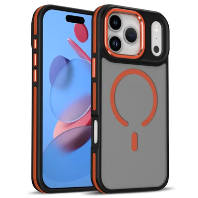 Groothandel Voor iPhone 17 Pro Max Hoesje Compatibel met MagSafe Dubbele Kleur PC + TPU Matte Telefoonhoes - Oranje