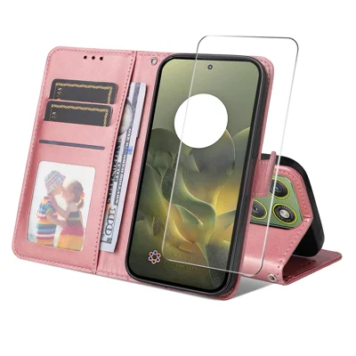 Estojo Carteira de Couro PU para Motorola Edge 70 5G ENKAY HAT PRINCE com Suporte para Telefone e Vidro Temperado 9H - Rosa
