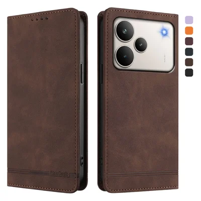 For Realme P4 Pro 5G Case RINACASIS RC23 RFID Blocking Wallet Stand PU Leather Phone Cover - Brown