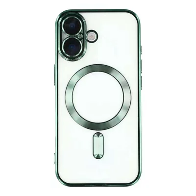 For iPhone 17 Magnetic Case CD Veins Glass Lens Guard TPU Phone Back Cover - Green