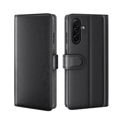 For Samsung Galaxy A18 5G / A18 4G / A17 5G / 4G / F17 5G / M17 5G Case Genuine Split Leather Phone Cover with Wallet Stand - Black