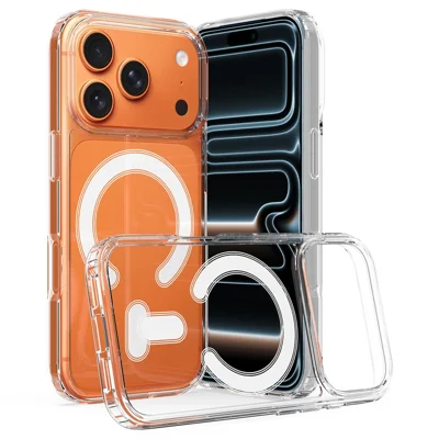 Étui magnétique en forme de C compatible avec MagSafe pour iPhone 17 Pro Max, coque arrière en TPU + acrylique transparent