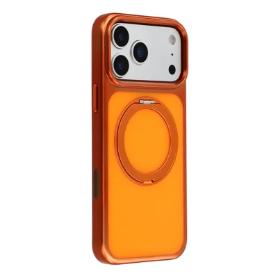 JAUCASE Per iPhone 17 Pro Max Custodia Compatibile con MagSafe Supporto Rotante in Metallo + Copertura per Telefono in PC Opaco - Arancione